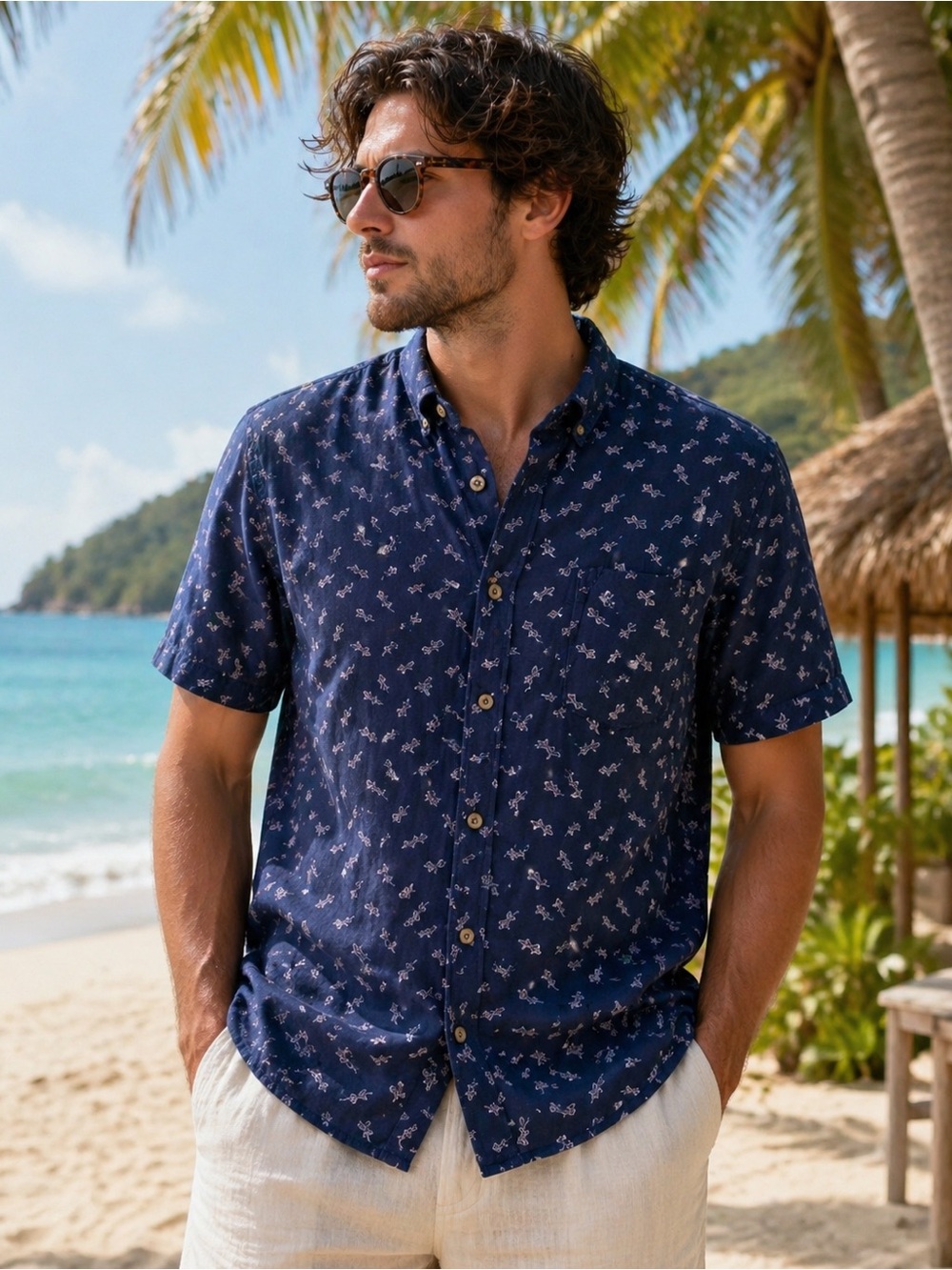 Nickel & Iron Mens Medium Blue casual button down lizard print shirt